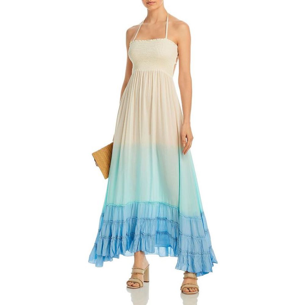 Tiare Hawaii Womens Bellini Blue Open Back Tiered Beachwear Cover-Up NWT